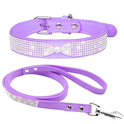 haoyueer Strass-Hundehalsband, niedlich, schillernd, funkelnd, weiches Wildleder, für Hunde und Katzen, Strass-Halsband, Leine, Kristall, Diamant, Haustier, Welpen, Halsband (Größe M, Lila-3) haoyueer Strass-Hundehalsband, niedlich, schillernd, funkelnd, weiches Wildleder, für Hunde und Katzen, Strass-Halsband, Leine, Kristall, Diamant, Haustier, Welpen, Halsband (Größe M, Lila-3) von haoyueer