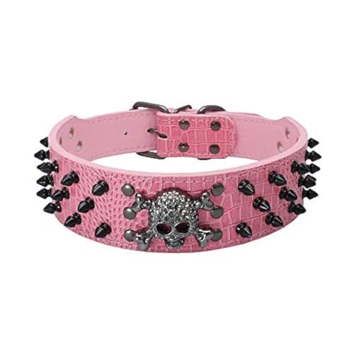 haoyueer Hundehalsband mit scharfen Nieten, 5,1 cm breit, stilvolle Leder-Hundehalsbänder für mittelgroße und große Hunde, Pitbull, Labrador, Boxer, Rottweiler, Deutscher Schäferhund … (L, Rosa-3) von haoyueer