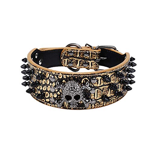 haoyueer Hundehalsband mit scharfen Nieten, 5,1 cm breit, stilvolles Leder-Hundehalsband für mittelgroße und große Hunde, Pitbull, Labrador, Boxer, Rottweiler, Deutscher Schäferhund, Größe XL, Gold-3 von haoyueer