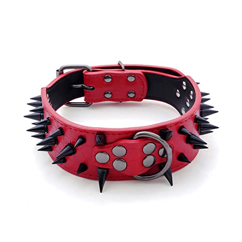 haoyueer Hundehalsband mit scharfen Nieten, 5,1 cm breit, stilvolles Leder-Hundehalsband für mittelgroße und große Hunde, Pitbull, Labrador, Boxer, Rottweiler, Deutscher Schäferhund, Größe M, Rot - 1) von haoyueer