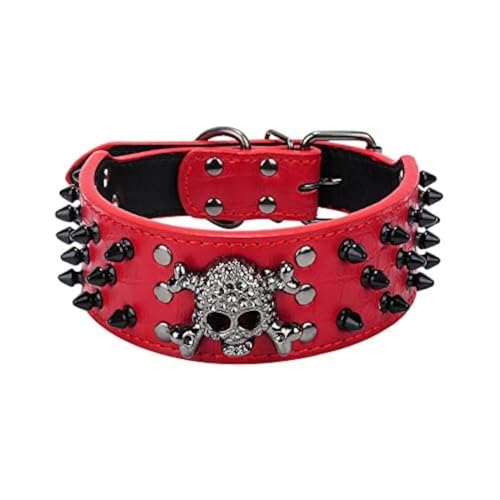haoyueer Hundehalsband mit scharfen Nieten, 5,1 cm breit, stilvolles Leder-Hundehalsband für mittelgroße und große Hunde, Pitbull, Labrador, Boxer, Rottweiler, Deutscher Schäferhund, Größe M, Rot, 3 von haoyueer