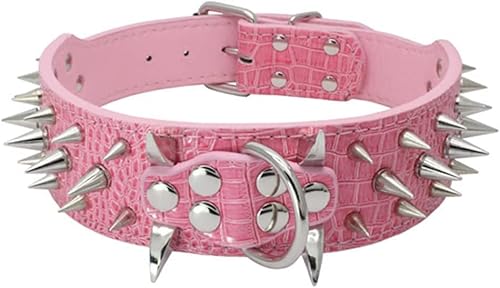 haoyueer Hundehalsband mit scharfen Nieten, 5,1 cm breit, stilvolles Leder-Hundehalsband für mittelgroße und große Hunde, Pitbull, Labrador, Boxer, Rottweiler, Deutscher Schäferhund, Größe L, Rosa haoyueer Hundehalsband mit scharfen Nieten, 5,1 cm breit, stilvolles Leder-Hundehalsband für mittelgroße und große Hunde, Pitbull, Labrador, Boxer, Rottweiler, Deutscher Schäferhund, Größe L, Rosa von haoyueer