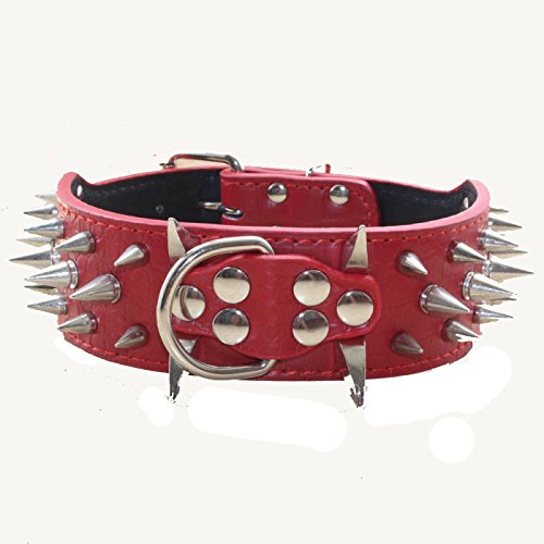 haoyueer Hundehalsband mit spitzen Nieten, 5,1 cm breit, stilvolles Lederhalsband für mittelgroße und große Hunde, Pitbull, Labrador, Boxer Rottweiler, Deutscher Schäferhund, Rot, XL von haoyueer