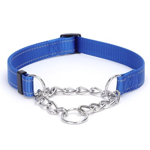 haoyueer Martingale Hundehalsband, Edelstahlkette, Martingalhalsband mit reflektierenden, verstellbaren für mittelgroße große Hunde (Dunkelblau, S) von haoyueer