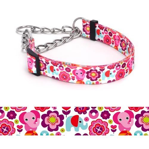 haoyueer Martingale Hundehalsband, Edelstahlkette, kein Ziehen, Trainingshalsband mit Blumen-Design für große, mittelgroße und kleine Hunde (A12NO16, L) von haoyueer