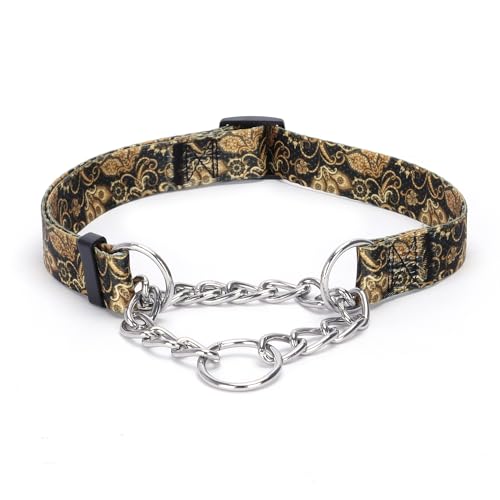 haoyueer Martingale Hundehalsband, Edelstahlkette, kein Ziehen, Trainingshalsband mit Blumen-Design für große, mittelgroße und kleine Hunde (Gold, XL) von haoyueer