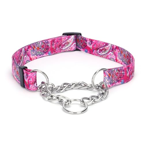 haoyueer Martingale Hundehalsband, Edelstahlkette, kein Ziehen, Trainingshalsband mit Blumen-Design für große, mittelgroße und kleine Hunde (Rosa, XL) von haoyueer