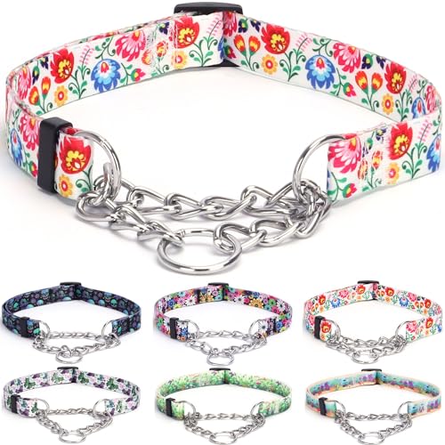 haoyueer Martingale Hundehalsband - Edelstahlkette, No Pull Erziehungshalsband mit Blumen Design für Große Mittlere Kleine Hunde (S, Weiß) von haoyueer