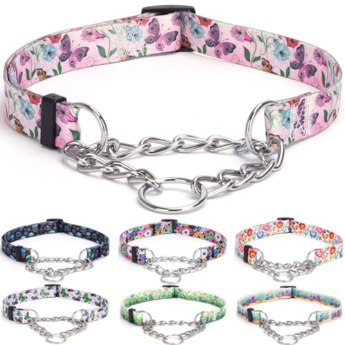 haoyueer Martingale Hundehalsband - Edelstahlkette, No Pull Trainingshalsband mit Blumendesign für große mittelgroße kleine Hunde (S, Hornblume) von haoyueer