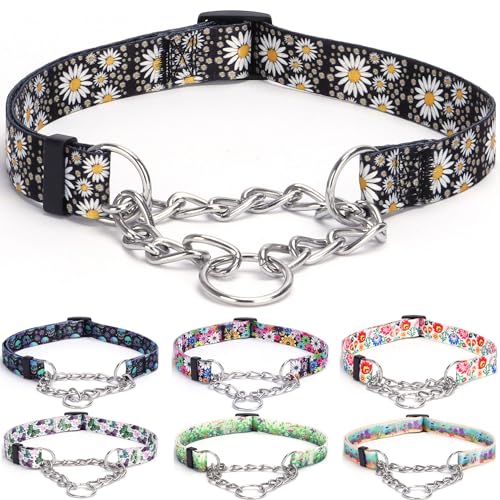 haoyueer Martingale Hundehalsband - Edelstahlkette No Pull Erziehungshalsband mit Blumen Design für Große Mittlere Kleine Hunde (S, Gänseblümchen) von haoyueer