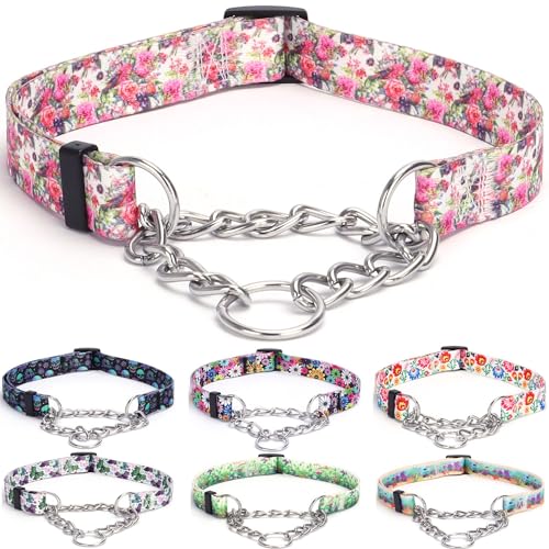 haoyueer Martingale Hundehalsband - Edelstahlkette No Pull Erziehungshalsband mit Blumen Design für Große Mittlere Kleine Hunde (S, Pfingstrose) von haoyueer