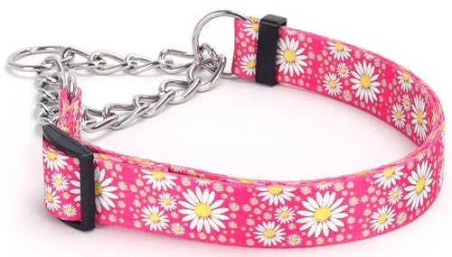 haoyueer Martingale Hundehalsband mit Edelstahlkette, niedliches Gänseblümchen-Design, Haustierhalsband für große, mittelgroße Hunde (Hot Pink, M) von haoyueer
