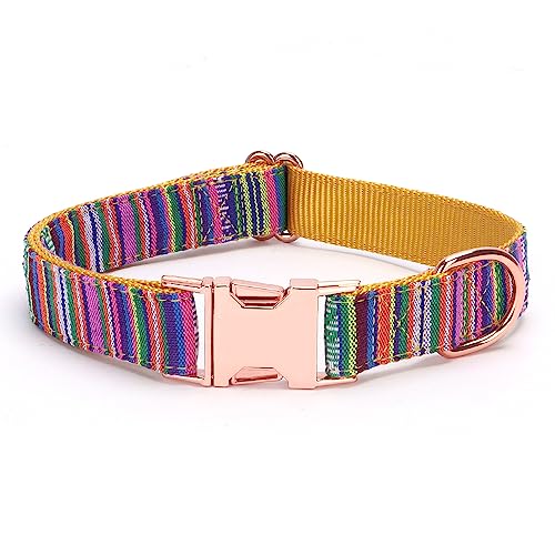 haoyueer Mehrfarbiges gestreiftes Hundehalsband, weich, verstellbar, mit Metallschnalle für kleine, mittelgroße und große Hunde, perfektes Haustierhalsband, Geschenk (L, Gelb) von haoyueer