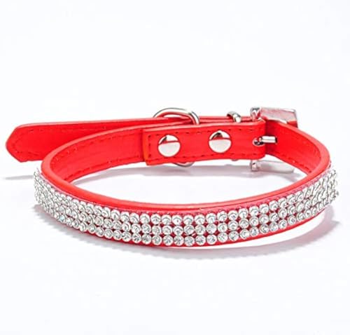 haoyueer Niedliches, schillerndes, funkelndes und elegantes, ausgefallenes PU-Lederhalsband mit Strasssteinen für Haustiere, Katzen, Hunde, Welpen (Rot, S) von haoyueer