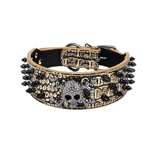 haoyueer Hundehalsband mit scharfen Nieten, 5,1 cm breit, stilvolles Leder-Hundehalsband für mittelgroße und große Hunde, Pitbull, Labrador, Boxer, Rottweiler, Deutscher Schäferhund, Größe M, Gold-3 haoyueer Hundehalsband mit scharfen Nieten, 5,1 cm breit, stilvolles Leder-Hundehalsband für mittelgroße und große Hunde, Pitbull, Labrador, Boxer, Rottweiler, Deutscher Schäferhund, Größe M, Gold-3 von haoyueer