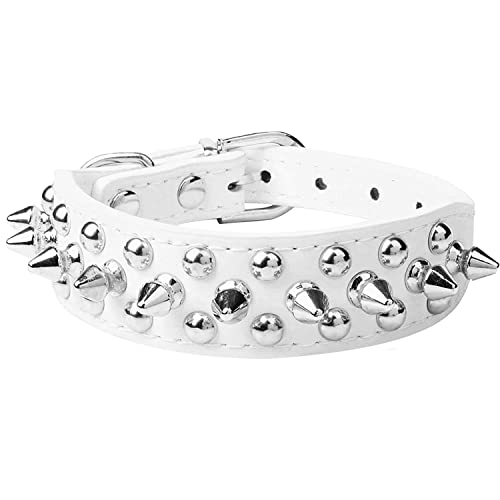 haoyueer Spiked Hundehalsband, weiches PU-Leder, Pilze, Nieten, Nieten, Welpen, verstellbare Katzenhalsbänder (L, Weiß) von haoyueer
