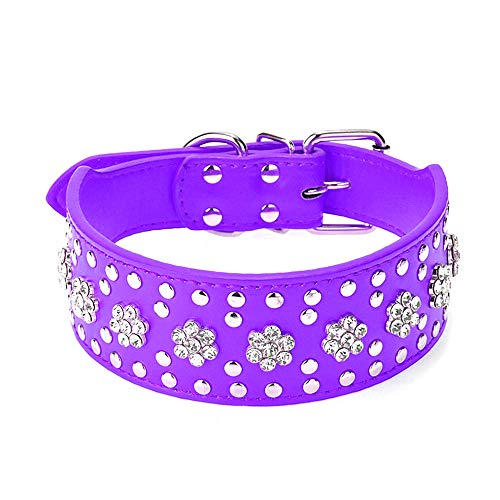 haoyueer Hundehalsband mit Strasssteinen, Blumenmuster, Leder, glitzernde Kristalldiamanten, glitzernd, elegant, schick, PU-Leder, für mittelgroße und große Hunde (L, Violett) haoyueer Hundehalsband mit Strasssteinen, Blumenmuster, Leder, glitzernde Kristalldiamanten, glitzernd, elegant, schick, PU-Leder, für mittelgroße und große Hunde (L, Violett) von haoyueer