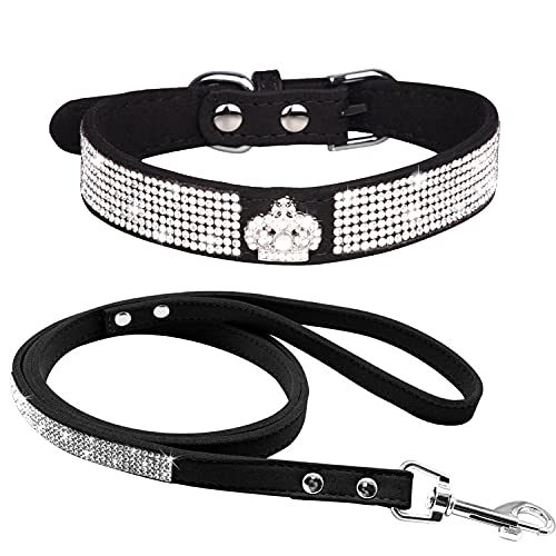 haoyueer Hundehalsband aus weichem Wildleder, schillernd, funkelnd, elegant, ausgefallen, mit Strasssteinen besetzt, für Haustiere, Welpen, Katzen, Hunde, Kombi-Set mit Leine haoyueer Hundehalsband aus weichem Wildleder, schillernd, funkelnd, elegant, ausgefallen, mit Strasssteinen besetzt, für Haustiere, Welpen, Katzen, Hunde, Kombi-Set mit Leine von haoyueer