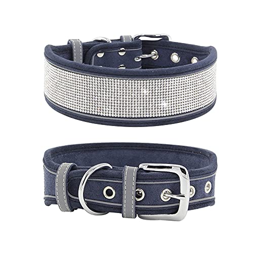 haoyueer Hundehalsband mit Strasssteinen, schillernd, funkelnd, weiches Wildleder, reflektierend, für große und mittelgroße Hunde (L: 48,3–58,4 cm, Marineblau) haoyueer Hundehalsband mit Strasssteinen, schillernd, funkelnd, weiches Wildleder, reflektierend, für große und mittelgroße Hunde (L: 48,3–58,4 cm, Marineblau) von haoyueer