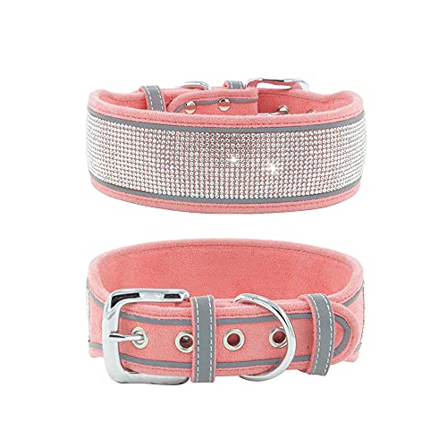 haoyueer Strass-Hundehalsband, glitzernd, weiches Wildleder, reflektierend, großes Hundehalsband, Kristall-Diamant-Halsband für mittelgroße und große Hunde, Größe L: 48,3–58,4 cm, Rosa von haoyueer