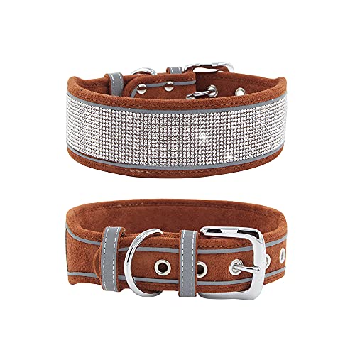 haoyueer Hundehalsband mit Strasssteinen, schillernd, funkelnd, weiches Wildleder, reflektierend, für große und mittelgroße Hunde (S: 30,5–38,1 cm, Braun) haoyueer Hundehalsband mit Strasssteinen, schillernd, funkelnd, weiches Wildleder, reflektierend, für große und mittelgroße Hunde (S: 30,5–38,1 cm, Braun) von haoyueer