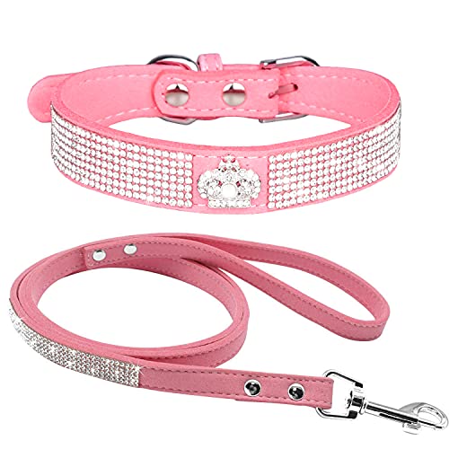 haoyueer Strass-Hundehalsband, niedlich, schillernd, funkelnd, weiches Wildleder, für Hunde und Katzen, Strass, Halsband, Leine, Kristall, Diamant, Haustier, Welpen, Halsband (L, Rosa-4) von haoyueer