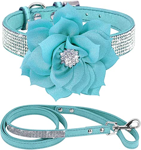 haoyueer Strass-Hundehalsband, niedlich, schillernd, funkelnd, weiches Wildleder, für Hunde und Katzen, Strass-Halsband, Leine, Kristall, Diamant, Haustier, Hunde, Welpen, Halsband (M, Blau - 6) von haoyueer