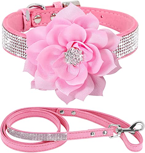 haoyueer Strass-Hundehalsband, niedlich, schillernd, funkelnd, weiches Wildleder, für Hunde, Katzen, Strass-Halsband, Leine, Kristalldiamant, Haustier, Hunde, Welpen, Halsband (M, Rosa-6) von haoyueer