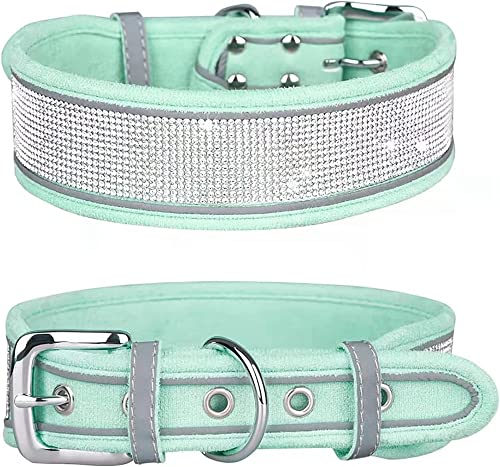 haoyueer Hundehalsband mit Strasssteinen, schillernd, funkelnd, weiches Wildleder, reflektierend, für große und mittelgroße Hunde (S: 30,5–38,1 cm, Grün) von haoyueer