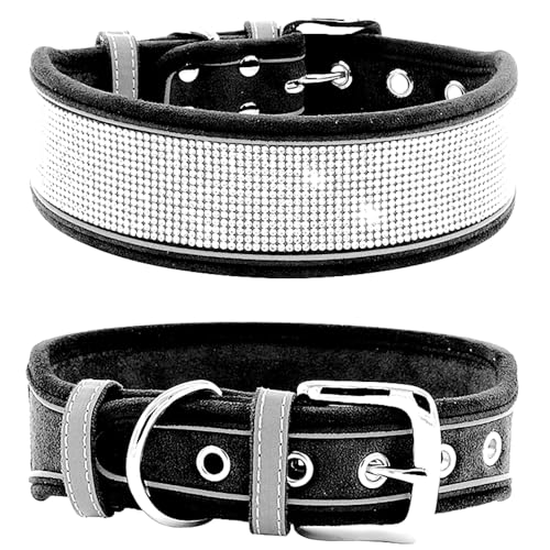 haoyueer Strass-Hundehalsband, schillernd funkelnd, weiches Wildleder, reflektierend, für große Hunde, Kristalldiamant-Halsband für mittelgroße und große Hunde (S:30,5–38,1 cm, Schwarz) von haoyueer