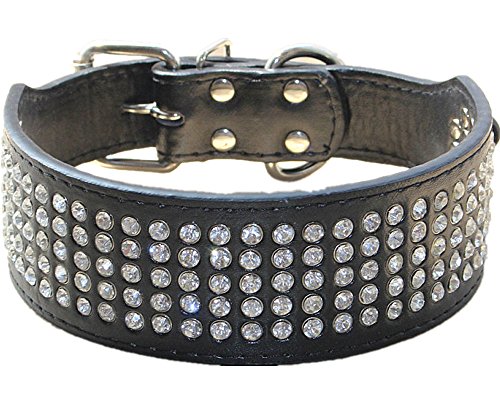 haoyueer Strass-Hundehalsband, 5 cm breit, 5 Reihen, voll funkelnde Kristalldiamanten, schillernd, funkelnd, elegant, schick, PU-Leder, Hundehalsband für mittelgroße und große Hunde (M, schwarz) von haoyueer