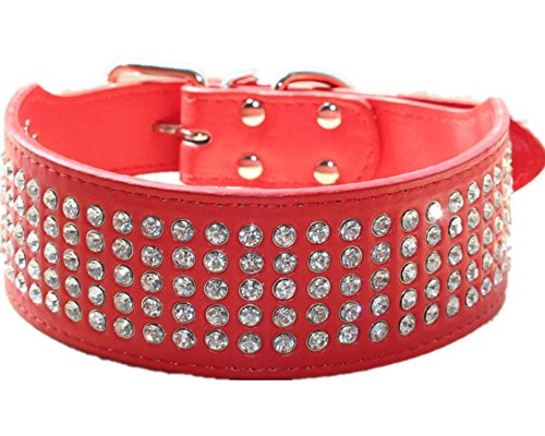 haoyueer Strass-Hundehalsband, 5 cm breit, 5 Reihen, voll funkelnde Kristalldiamanten, schillernd, funkelnd, elegant, schick, PU-Leder, Hundehalsband für mittelgroße und große Hunde (S, Rot) haoyueer Strass-Hundehalsband, 5 cm breit, 5 Reihen, voll funkelnde Kristalldiamanten, schillernd, funkelnd, elegant, schick, PU-Leder, Hundehalsband für mittelgroße und große Hunde (S, Rot) von haoyueer