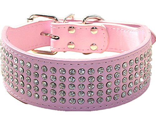 haoyueer Hundehalsband mit Strasssteinen, 5 cm breit, 5 Reihen, voll funkelnd, funkelnd, elegant, ausgefallen, PU-Leder, Hundehalsband für mittelgroße und große Hunde (L, Rosa) haoyueer Hundehalsband mit Strasssteinen, 5 cm breit, 5 Reihen, voll funkelnd, funkelnd, elegant, ausgefallen, PU-Leder, Hundehalsband für mittelgroße und große Hunde (L, Rosa) von haoyueer