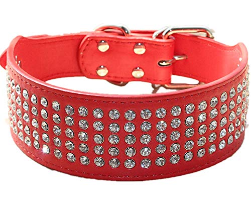 haoyueer Strass-Hundehalsband, 5 cm breit, 5 Reihen, voll funkelnde Kristalldiamanten, schillernd, funkelnd, elegant, schick, PU-Leder, Hundehalsband für mittelgroße und große Hunde (L, Rot) von haoyueer