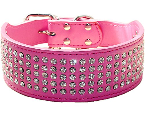 haoyueer Strasssteine Hundehalsbänder 5cm Breite 5 Reihen Voll Glitzernde Kristall Diamanten Schillernd Funkelnd Elegant Fancy PU Leder Hundehalsband für Mittlere & Große Hunde (S, Hot Pink) haoyueer Strasssteine Hundehalsbänder 5cm Breite 5 Reihen Voll Glitzernde Kristall Diamanten Schillernd Funkelnd Elegant Fancy PU Leder Hundehalsband für Mittlere & Große Hunde (S, Hot Pink) von haoyueer