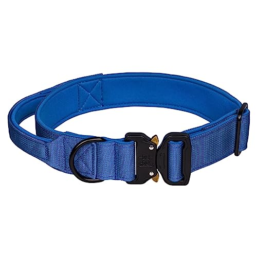 haoyueer Taktisches Hundehalsband, Verstellbares Militärtraining Nylon Hundehalsband mit Kontrollgriff und Schwermetallschnalle für mittelgroße und große Hunde (XL, Blau) von haoyueer