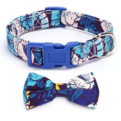 haoyueer Weiches, bequemes Hundehalsband Hundesachen mit Fliege, abnehmbares und verstellbares Halsband mit Fliege für Hunde, Mädchen, Damen, kleine, mittelgroße und große Hunde (Größe L, Dunkelblau) von haoyueer