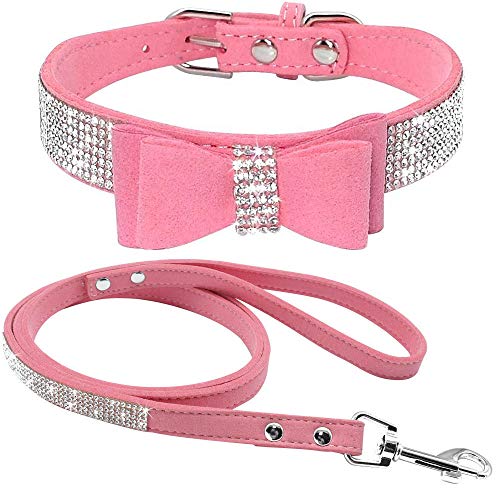 haoyueer Hundehalsband aus weichem Wildleder, schillernd, funkelnd, elegant, ausgefallen, mit Strasssteinen besetzt, für Haustiere, Welpen, Katzen, Hunde, Kombi-Set mit Leine (S, Rosa 1) haoyueer Hundehalsband aus weichem Wildleder, schillernd, funkelnd, elegant, ausgefallen, mit Strasssteinen besetzt, für Haustiere, Welpen, Katzen, Hunde, Kombi-Set mit Leine (S, Rosa 1) von haoyueer