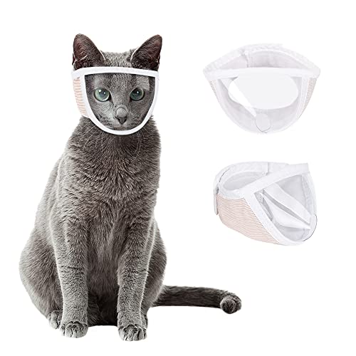 Katzenmaulkorb Katze Mundschutz Atmungsaktiv Mesh Nagel Trimmen Maulkorb Maske Transparent für Fellpflege Verhindern Beißen Kauen Gesichtsschutz Weiß von haozaikeji