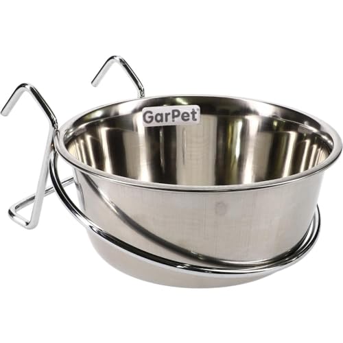Edelstahlnapf zum Einhängen Schraub oder Hakenbefestigung Vogel Nager Hunde Napf (0,60 L mit Hakenhalterung) von happet