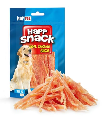 Hähnchen-Fleisch Streifen für Hunde 70g - Natürliche Leckereien für Hunde - Getrocknetes Hähnchenbrustfleisch - Hundesnaß - Fettarm. Happet (70g, Fleischhühnerstreifen Weich) von happet