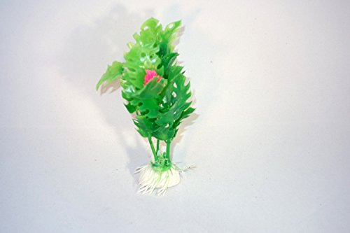 Kunstpflanze grün mit pinker Blüte 10 cm Aquarium Dekoration von happet