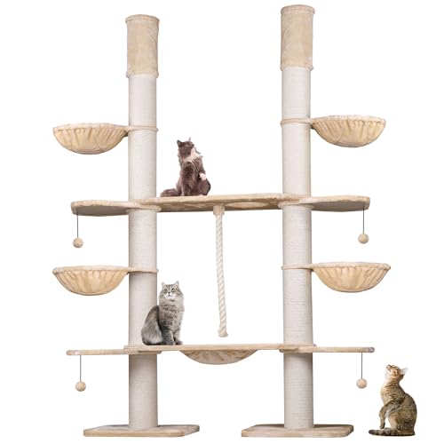 HAPPYPET XXL Kratzbaum-Landschaft für große Katzen - 2-in-1 Aktivitäts- und Sisal-Paradies mit Deckenspanner 280cm hoch | Premium Plüsch von happypet
