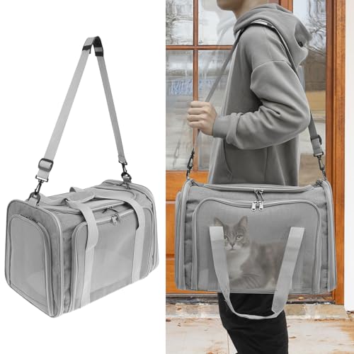 Harupink Katzenrucksack Haustier Rucksack mit Netzfenster,Tragbare und Faltbare Katzentasche mit Griffen,Oxford-Tuch,Atmungsaktive Leichte Hundetasche für Hunde Katzen Haustiere(Hellgrau) von harupink
