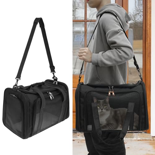 Harupink Katzenrucksack Haustier Rucksack mit Netzfenster,Tragbare und Faltbare Katzentasche mit Griffen,Oxford-Tuch,Atmungsaktive Leichte Hundetasche für Hunde Katzen Haustiere(schwarz) von harupink