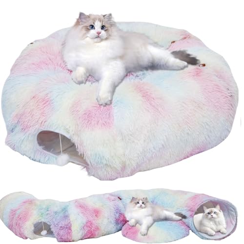 Harupink Katzentunnel,Katzenspielzeug zum Hauskatzen,Abnehmbar Tunnel für Katzen,Multifunktional Klappbar Katzenhöhle,Stabiler Metallrahmen,Atmungsaktiv,Spieltunnel für Katze & Kleintier(Bunt) von harupink