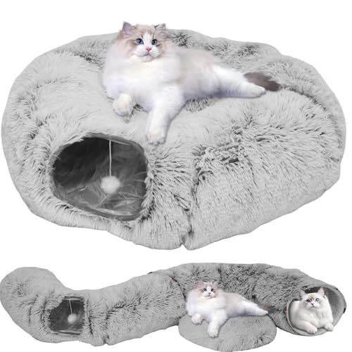 Harupink Katzentunnel,Katzenspielzeug zum Hauskatzen,Abnehmbar Tunnel für Katzen,Multifunktional Klappbar Katzenhöhle,Stabiler Metallrahmen,Atmungsaktiv,Spieltunnel für Katze & Kleintier(Grau) von harupink