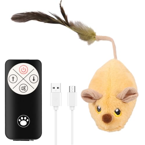 harupink Spielmaus Elektrisch,Licht Plüsch Katzenspielzeug mit LED,Kann ferngesteuert Werden,Interaktives Katzenspielzeug für Katzen und Kätzchen,Ideal für kleine Rassen(Gelb) von harupink