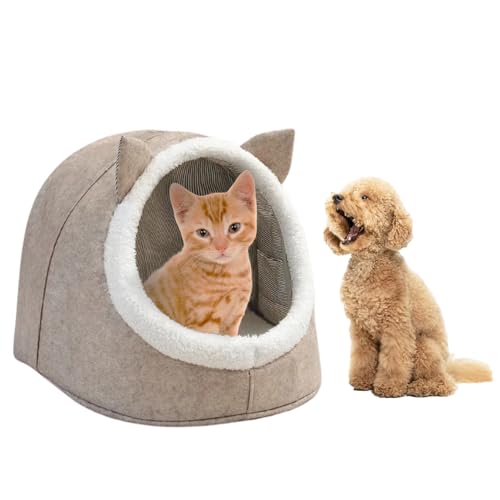 hausleben Filz Kleintier-Nest für Hunde und Katzen beige | Katzenhöhle aus Filz, Katzenbett, Tierhöhle, Pet Nest, Winter von hausleben