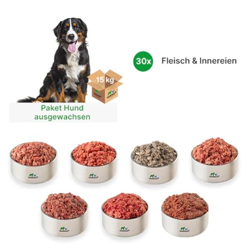 haustierkost.de gefrorenes Barf Hundefutter im Paket für ausgewachsene Hunde (15 kg) vom Barf-Onlineshop Testsieger von haustierkost.de